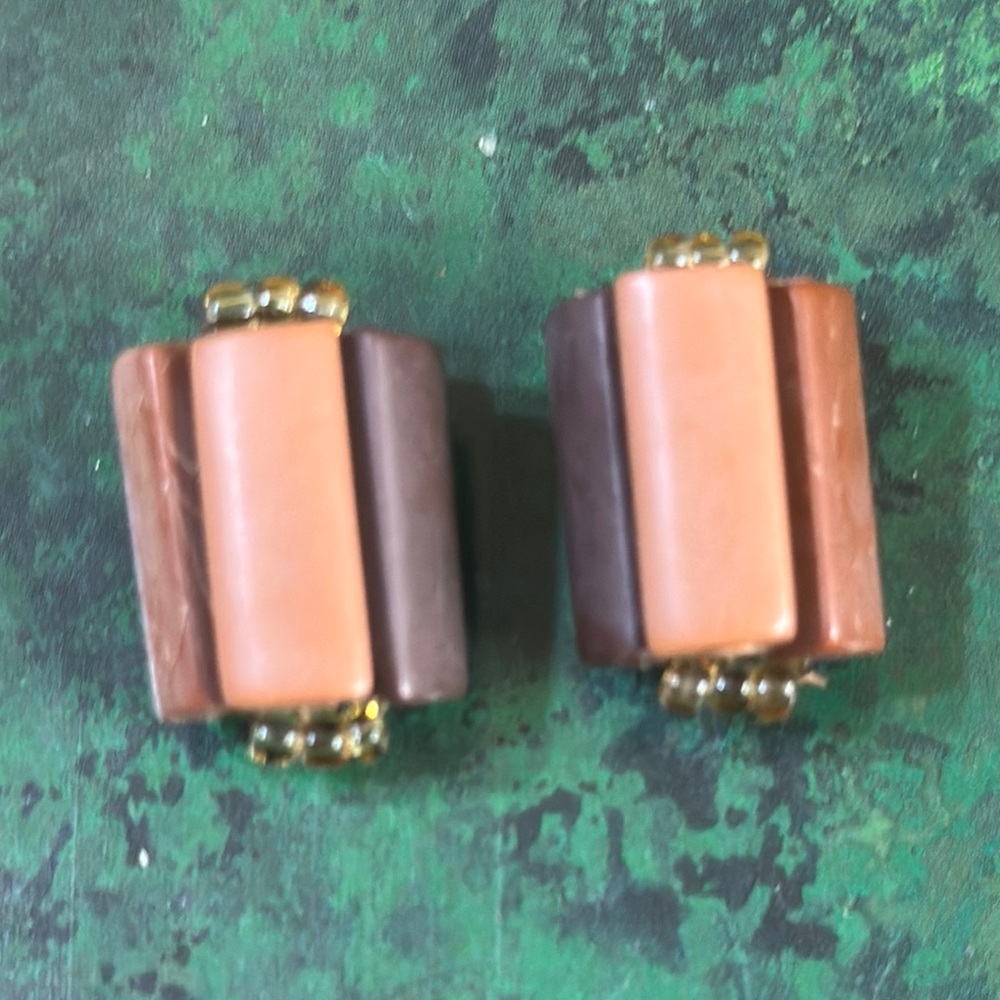 Western Germany Brown & Tan Beaded Clip Earrings